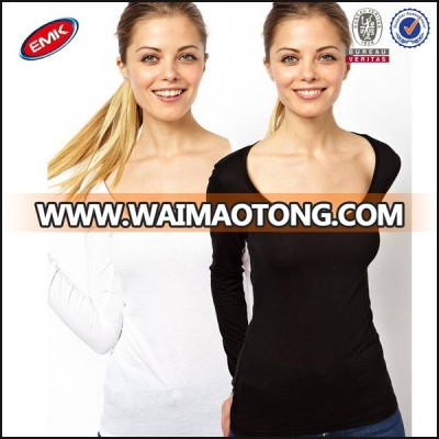 clothing manufacturers women sexy long sleeve plain t-shirts with scoop neck