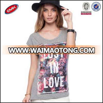 high quality ladies t-shirt print design for wholesale,heat-transfer ladies t-shirt picture print