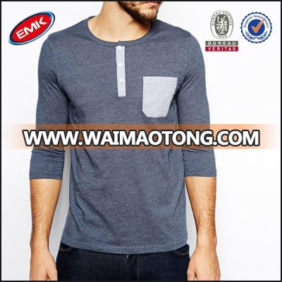 mens blank pocket t shirt 3/4 sleeve t shirt wholesale