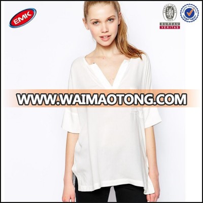 2014 v neck fashion design xxxl sex women t shirt color white with pocket