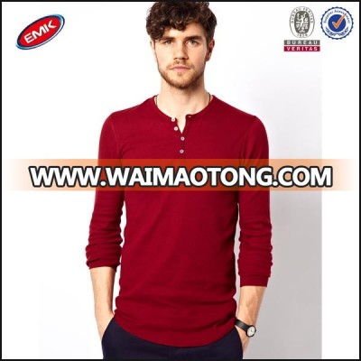 red color long sleeve round neck 100% cotton t shirt with four buttons